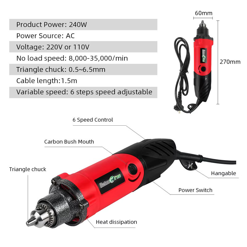 Dremel Elektrisches Rotationswerkzeug-Set 240W Graviermaschine und Schleifer in Rot mit 6 Gängen - Bild 2