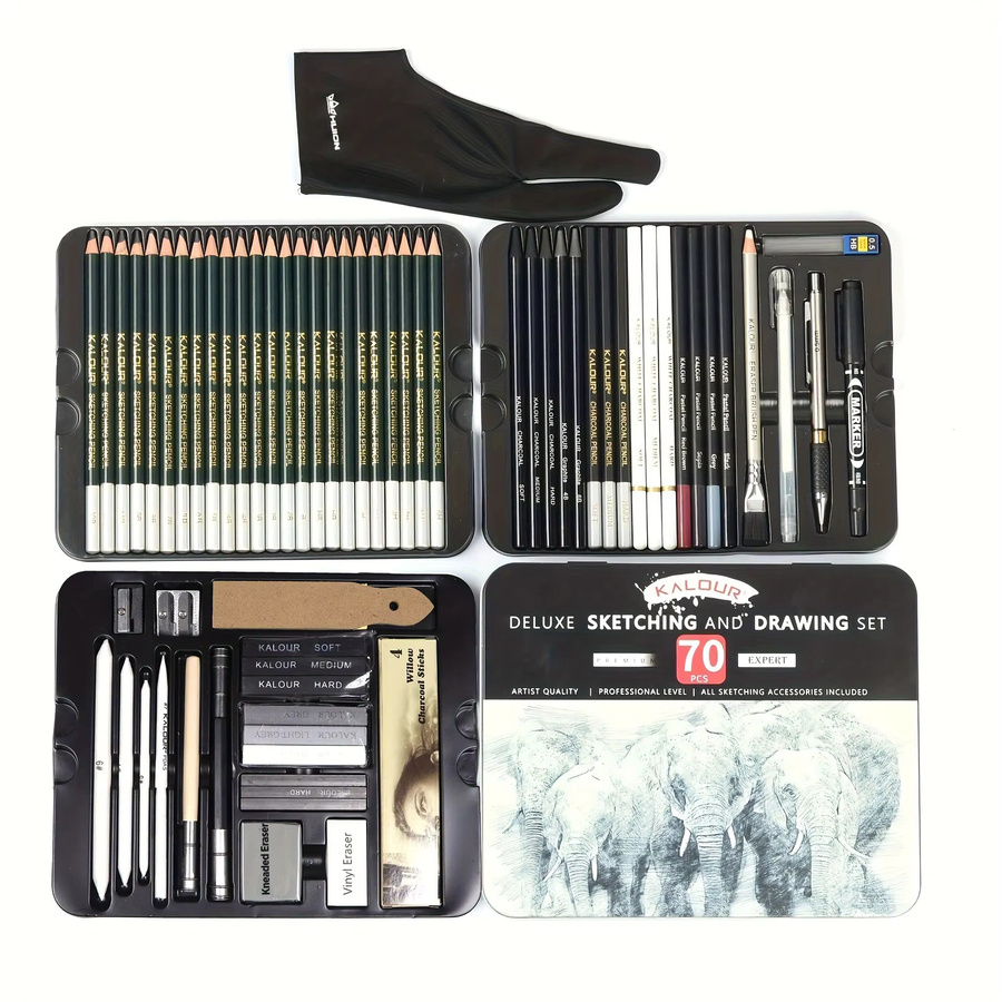 KALOUR Luxus Skizzier-Set aus Metall mit 70 Teilen für professionelle Kunst und Outdoor-Anwendungen inklusive Graphit-Bleistiften - Bild 2