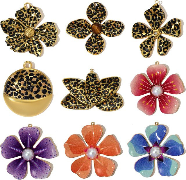 vnistar Halskette Anhänger, Ohrringe Charms, Edelstahl, Leopard Print, Emaille, Damen - Bild 1