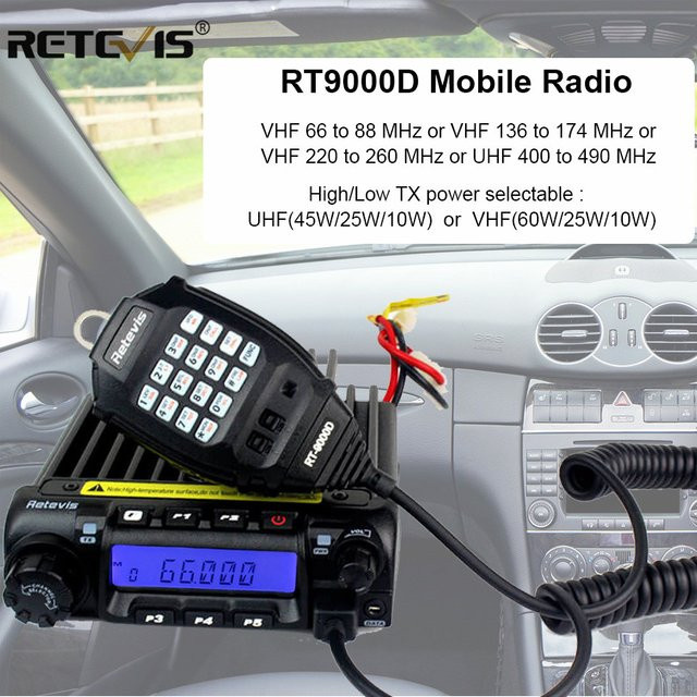 Retevis RT-9000D Mobiler Autoradiosender Transceiver VHF UHF in Schwarz mit 200 Kanälen, Scrambler, VOX und CTCSS/DCS für Bus und LKW - Bild 1