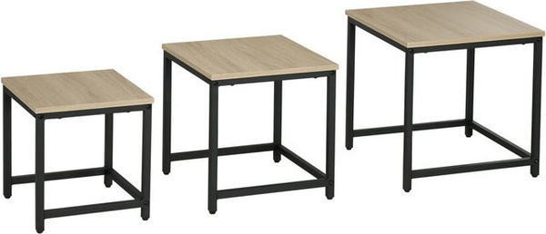 HOMCOM 3er-Set Couchtisch im Industrial Design aus Stahl und Holzoptik in Braun