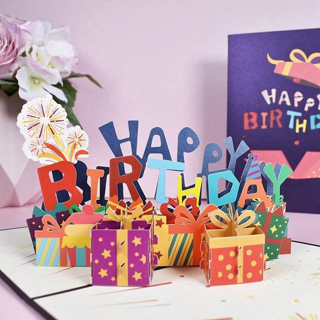 3D Pop-up Happy Birthday Karte als Jubiläumsgeschenk und Hochzeitseinladung in Mehrfarbig - Bild 1