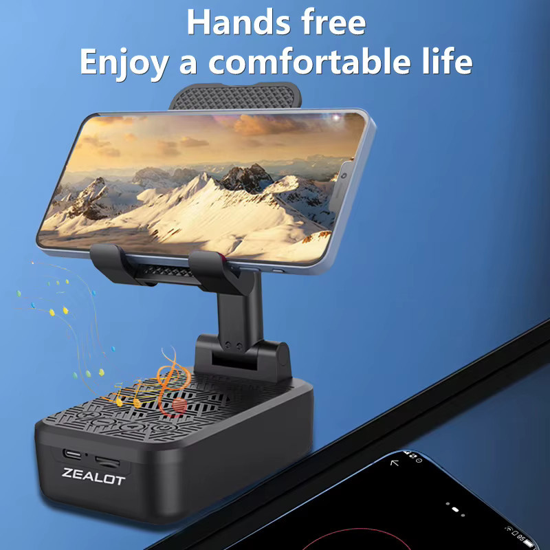 Zealot Z7 Kabelloser Lautsprecher mit Telefonhalter, Tragbarer Subwoofer mit IPX5 Wasserdichtigkeit und 1200 mAh Akku, Schwarz - Bild 2