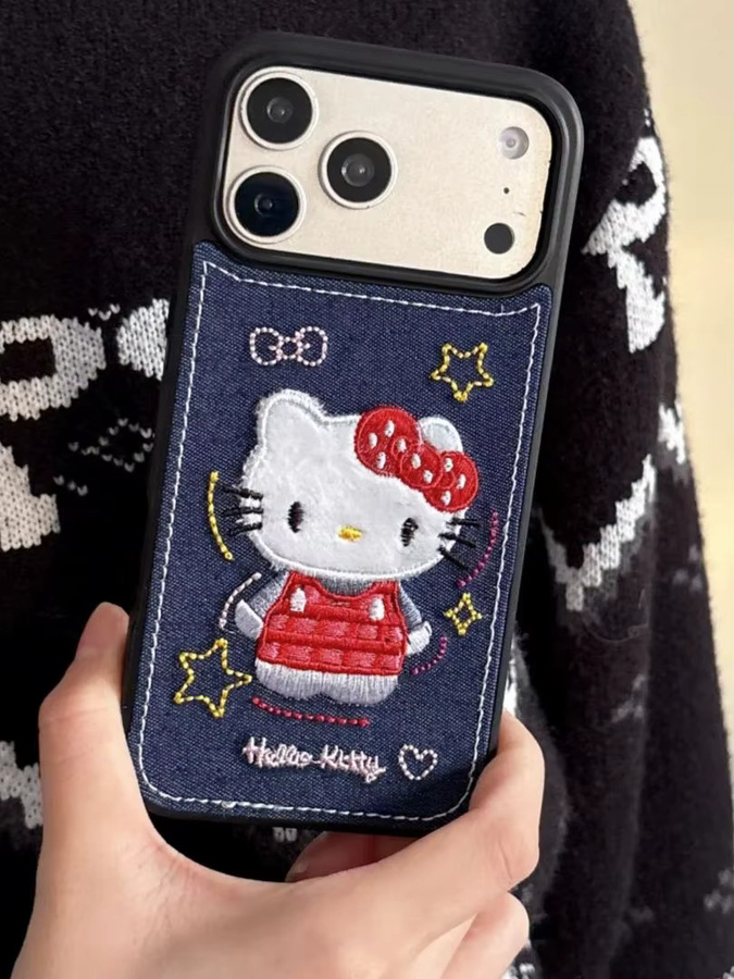 Sanrio Hello Kitty Handyhülle mit Denim-Leder-Muster und Herzchen-Sternen-Design in Blau für iPhone 17, 17 Pro, 15 und 14 Pro Max, stoßfest - Bild 6