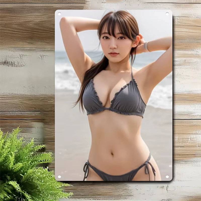 CIFBUY Metall-Wandkunst Bikini-Frauen im 2D Comic-Stil als rechteckiges Strand-Poster zur Dekoration für Zuhause, Bar oder Café - Bild 2