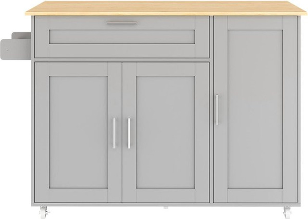 Mobiler Küchentisch von TG Electrical DE in Grau mit ausklappbarer Arbeitsplatte, Schublade, Gewürzregal und Handtuchhalter, B/T/H: 132,5 x 44/70 x 90 cm