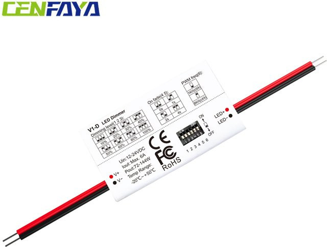 CENFAYA MINI LED Dimmer-Controller DC 12V 24V 1CH mit Überhitzungs- und Verpolungsschutz für einfarbige LED-Streifen zur Innenbeleuchtung - Bild 1