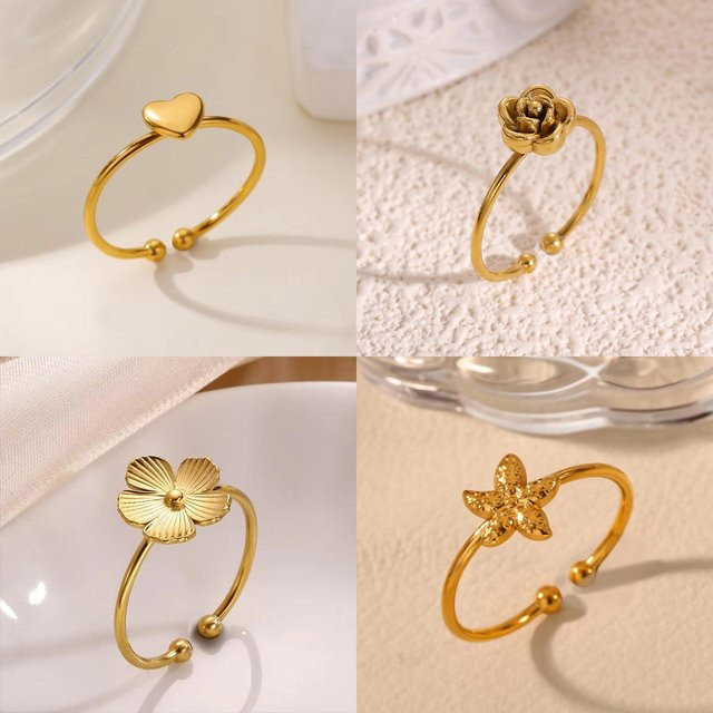 ETCAVCE Rosenblütenringe, Edelstahl, Gold, Damen - Bild 1