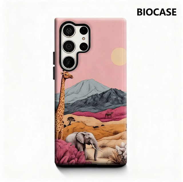 Handyhülle mit pastellfarbener Safari-Szene für Samsung Galaxy S25 Ultra, S24 und S23 Ultra Plus, glänzende doppellagige Rückseite, Multicolor - Bild 1