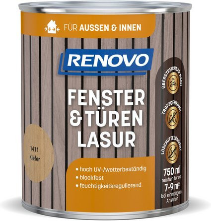 RENOVO Fenster- und Türenlasur Kiefer 1411 in Braun, 0,75 l - Bild 1