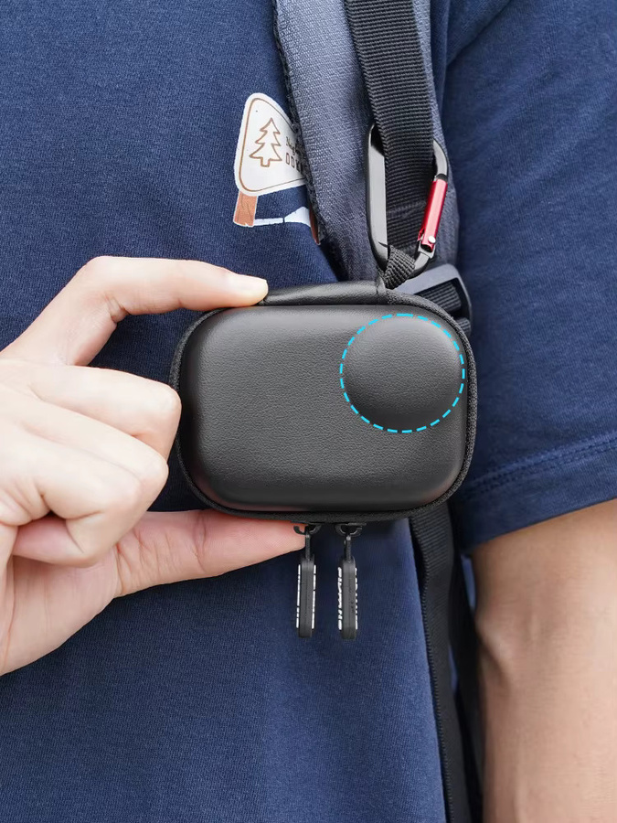Flymile Aufbewahrungstasche für Insta360 Go Ultra, kratzfeste Kameratasche aus PU in Schwarz mit Karabiner - Bild 7