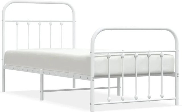 vidaXL Bettgestell aus Metall mit Kopf- und Fußteil in Weiß, klassisches Design, B/T/H: 90 x 200 cm - Bild 1