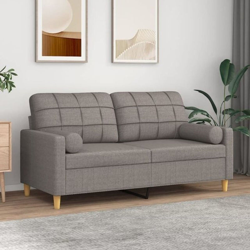 vidaxl 2-Sitzer-Sofa mit Zierkissen in Taupe meliert, modernes Stoffsofa mit Metallgestell, Breite: 140 cm - Bild 1