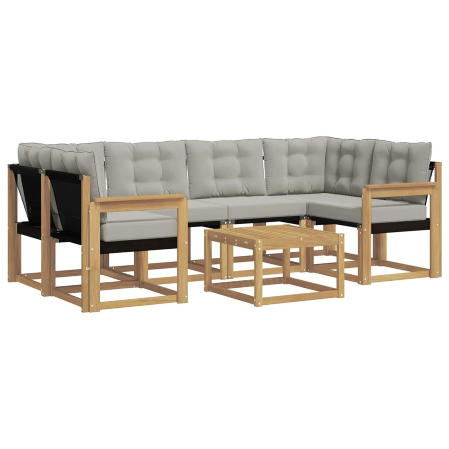 vidaXL Outdoor-Sofagarnitur 7-teilig aus Akazienholz mit Textilene und Kissen in Weiß-Hellgrau - Bild 2