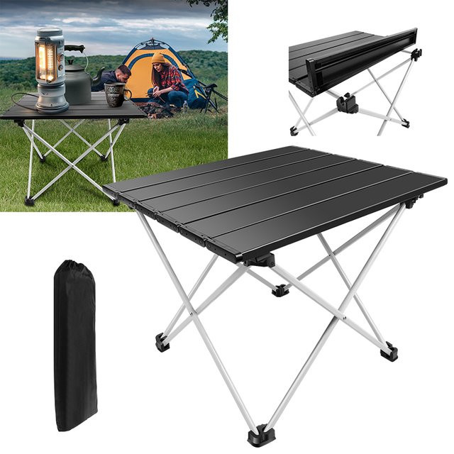 BRIEFNESS Tragbarer Klapptisch aus Aluminiumlegierung in Schwarz für Picknick, Camping, Garten und Terrasse - Bild 1