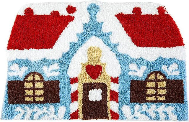 Yiran Furniture Weihnachtsteppich aus Imitations-Kaschmir in Rot und Multicolour, rutschfeste und pflegeleichte Matte für Wohnzimmer, Schlafzimmer oder Arbeitszimmer, B/T: 60 x 40 cm - Bild 1