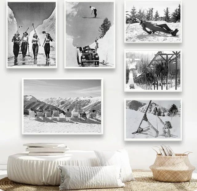 Vintage Skifahren Poster von Potdemiel als Leinwand Wandkunst mit Skifahrer Mädchen Motiv im Retro-Stil - Bild 1