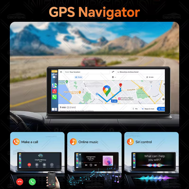 OBDPEAK K8 Pro Dashcam mit 11,3 Zoll Touchscreen, 5K Auflösung, GPS, 5G WiFi, Wireless CarPlay und Android Auto, Schwarz - Bild 2