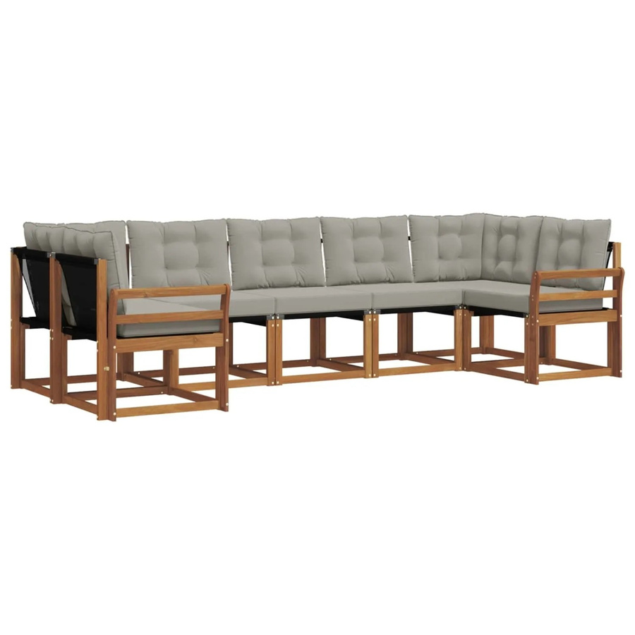 vidaXL Outdoor-Sofagarnitur 7-teilig L-Form aus Akazienholz und Textilene in Natur und Grau mit Kissen - Bild 2
