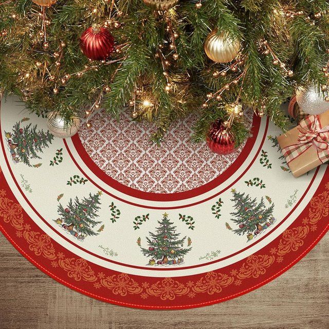 VIKAMA American Vintage Weihnachtsbaumrock in Rot und Weiß mit passendem Kissen zur Weihnachtsdekoration - Bild 1