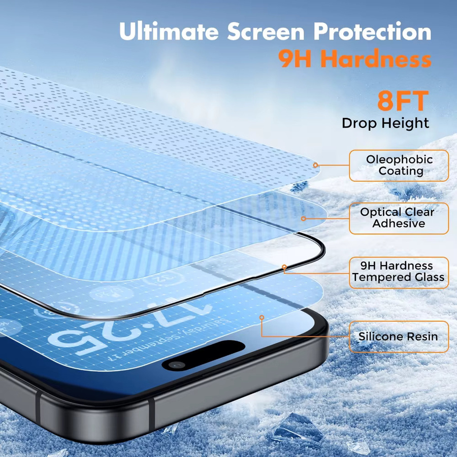NNBILI 4er-Pack Vollflächiger Handybildschirmschutz aus Gehärtetem Glas, Transparent, HD-Klar, für iPhone 17 16 15 14 13 12 11 Pro Max und 17e - Bild 4
