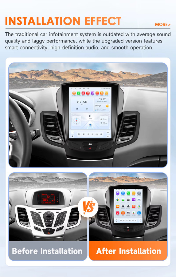 OSSURET Android Autoradio für Ford Fiesta 2009-2017 mit 9,7 Zoll vertikalem Bildschirm, Multimedia-Stereoanlage mit GPS und Carplay in Schwarz - Bild 3