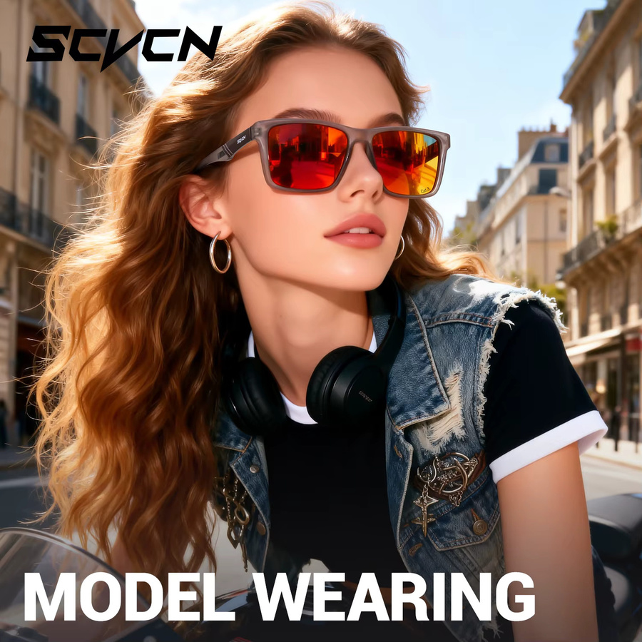 SCVCN Sportsonnenbrille, polarisiert, Wrap, Vollrand, Kunststoff, rot, Unisex - Bild 2