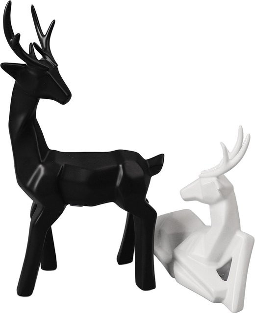 2er-Set Aimo Weihnachtsrentier-Figuren aus Keramik in Schwarz, moderne geometrische Elchskulpturen für die Dekoration - Bild 1