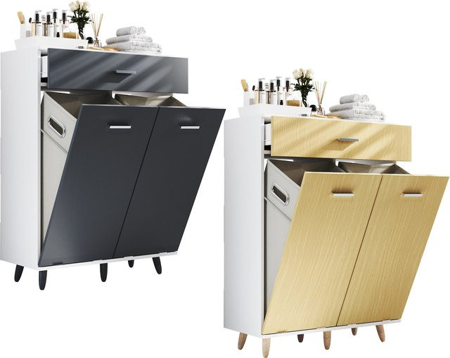 VCM Wäscheschrank aus Holz im Landhausstil mit Türen und Schubladen, H x B x T: 101 x 79 x 35 cm - Bild 1