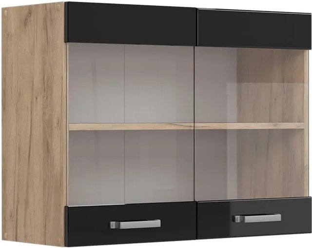 Vicco R-Line Glashängeschrank für die Küche in Schwarz und Eiche mit Glastüren, B/H/T: 80 x 60 x 31 cm - Bild 2