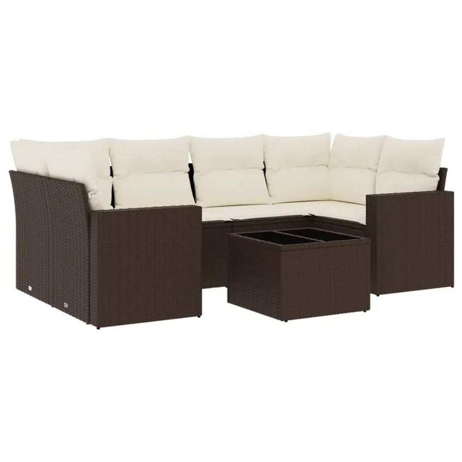 vidaXL 7-teilige Garten-Sofagarnitur in L-Form aus braunem Poly-Rattan mit Kissen und pulverbeschichtetem Stahlgestell - Bild 2