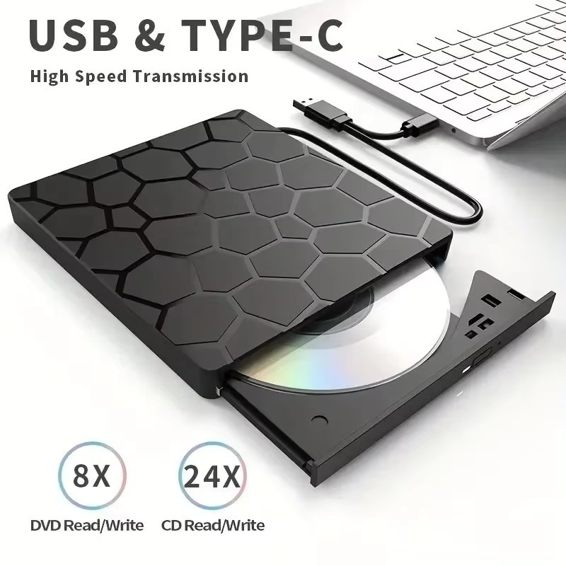 GGBEE 7-in-1 Externes DVD-Laufwerk mit USB-C und USB 3.0, Tragbarer CD-Brenner für Desktop, Mac, Windows und Linux, Schwarz - Bild 3