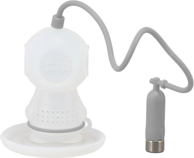 CosyHome Silikon Tee-Ei in Taucherform mit feinem Sieb und Kette, Grau und Weiß - Bild 1