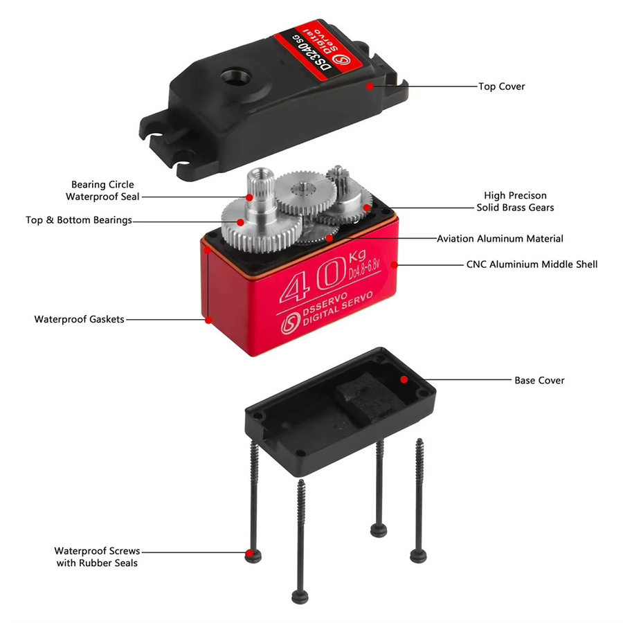 Stemedu Digitaler Servomotor DS3240, 40KG 6V, Wasserdicht IP66, 180/270 Grad, mit 25T Servoarm - Bild 4