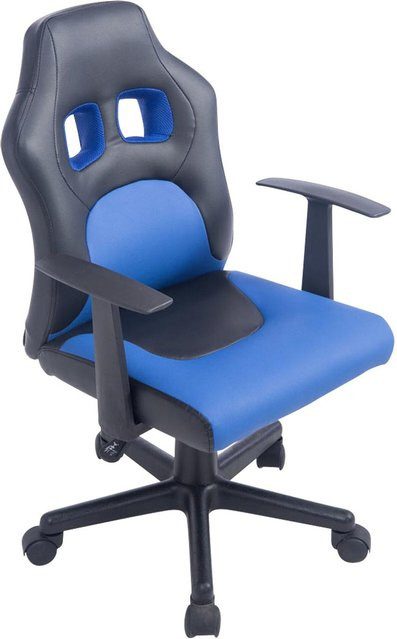 TPFLiving Kinder Bürostuhl Funny aus Kunstleder in Schwarz/Blau mit Armlehnen und Rollen - Bild 1