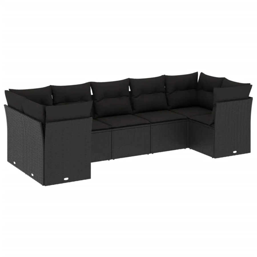 vidaXL 7-teilige Garten-Sofagarnitur in L-Form aus schwarzem Poly-Rattan mit Sitzkissen und Rückenkissen - Bild 2