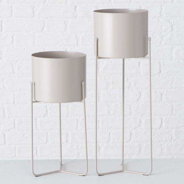 Pflanztopf TRELLI aus Metall in Beige, rund und minimalistisch, Höhe: 53 cm, Durchmesser: 18 cm - Bild 1