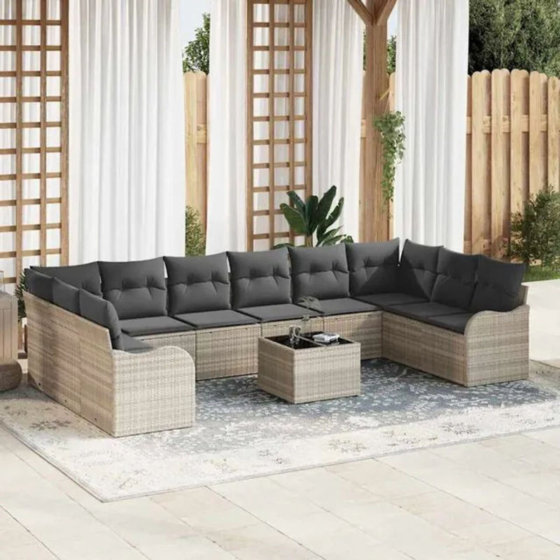 Modernes Gartensofa-Set aus Poly-Rattan in Hellgrau von vidaxl - Bild 1