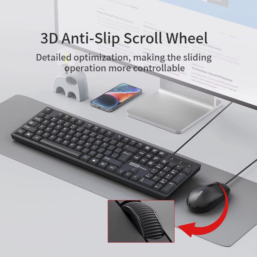 Lenovo Kabelgebundenes Maus- und Tastatur-Set in Schwarz mit 104 Tasten und leiser Maus für PC, Büro und Heimgebrauch - Bild 2