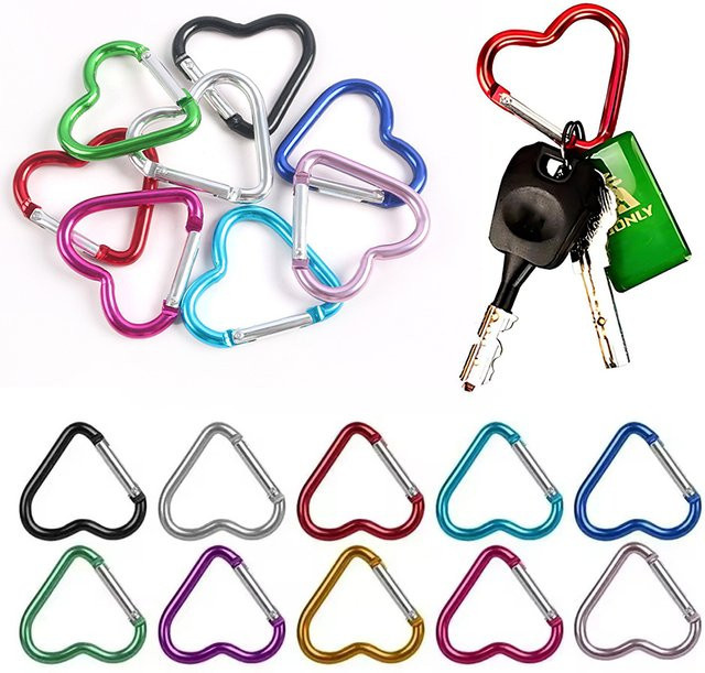 ZYF Set aus 3 herzförmigen Karabiner-Schlüsselanhängern aus Metall in Bunt und Silber - Bild 1