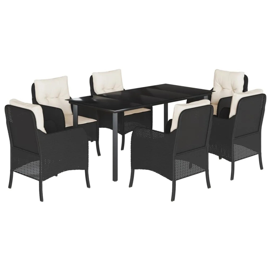 vidaXL 7-teilige Garten-Essgruppe aus Poly Rattan in Schwarz mit Kissen und Hartglas-Tischplatte - Bild 2