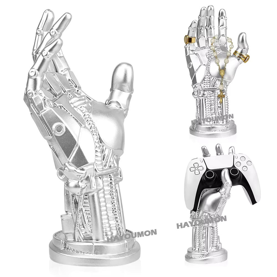 Pogopirate Cyberpunk Roboterarm Controller-Halterung für PS4 PS5 und Xbox in Silber als moderne Desktop-Dekoration - Bild 2