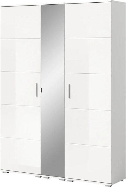 Inn.Furn Garderoben-Set Grazie, 3-teilig, Weiß Hochglanz mit Spiegel und Schuhschrank, B: 140 cm, H: 191 cm, T: 37 cm - Bild 1