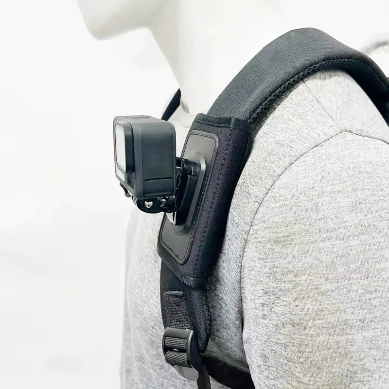 Schultergurthalterung für GoPro Hero 12/11/10/9 und DJI OSMO Action 4 mit 360-Grad-Drehung in Schwarz - Bild 2