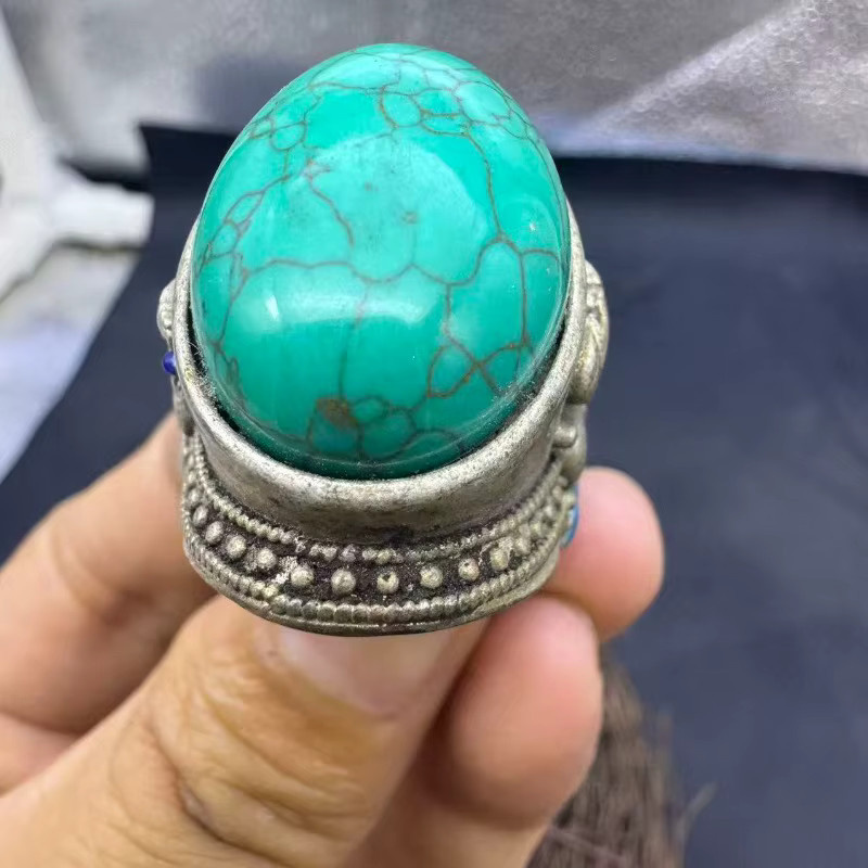Ring, Natürlicher Stabilisierter Türkis, Unisex, Vintage - Bild 3