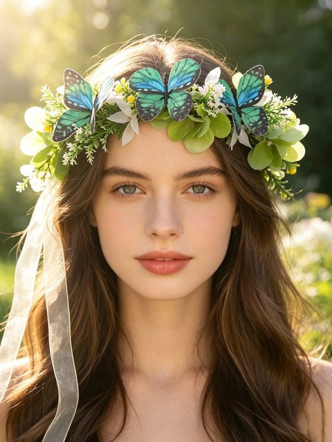 Waldfee Haarband, Grüner Blumenkranz, Unisex - Bild 1