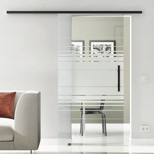 Levidor Glasschiebetür Komplettset Hamburg Schwarz mit Stangengriff und SoftClose, Breite: 77,5 cm, Höhe: 205 cm - Bild 1