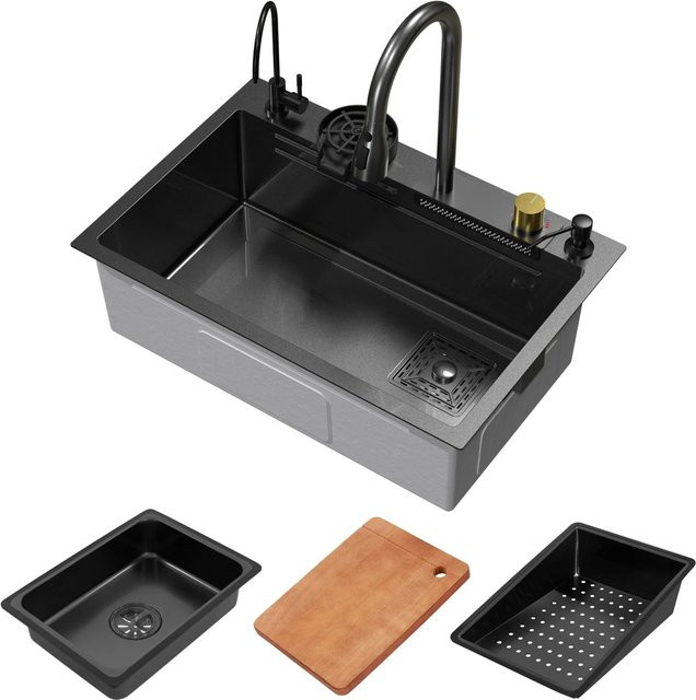 ML-Design Einbauspüle aus Edelstahl mit Wasserhahn als 8-teiliges Komplett-Set, Anthrazit, B: 68 cm, T: 46 cm - Bild 2