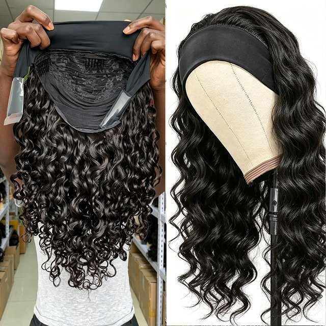 FIUMER Deep Wave Ice Silk Stirnbandperücke, Echthaarperücke, 300% Dichte - Bild 1