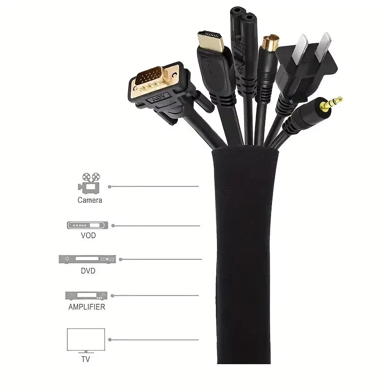 Schwarzer Kabel-Organizer mit Reißverschluss für TV und Computer, 50 cm Kabelhülse zum Schutz und zur Kabelführung - Bild 4